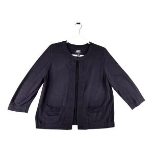 Lands‎ End Open Cardigan Sweater Knit 3/4 Sleeve Navy Blue Womens Size Large